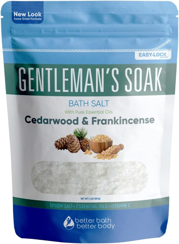 Gentleman'S Bath Salt 32 Ounces Epsom Salt with Natural Cedarwood, Frankincense, Eucalyptus and Peppermint Essential Oils plus Vitamin C in BPA