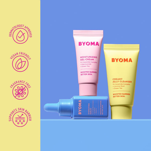 BYOMA so Hydrating Set - Barrier Repair Skincare Set - Creamy Jelly Cleanser, Hydrating Face Serum & Ceramide Face Moisturizer for Dry Skin - anti