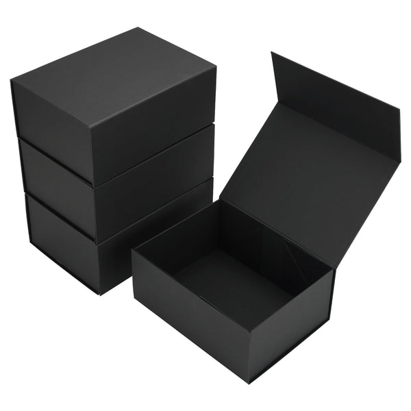 Ditwis 4 Pack 9.5X7X4 Inches Gift Boxes with Magnetic Closure Lids, Black Magnetic Box for Wedding, Groomsmen Bridesmaid Proposal, Birthdays,