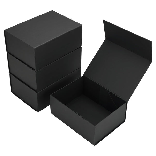 Ditwis 4 Pack 9.5X7X4 Inches Gift Boxes with Magnetic Closure Lids, Black Magnetic Box for Wedding, Groomsmen Bridesmaid