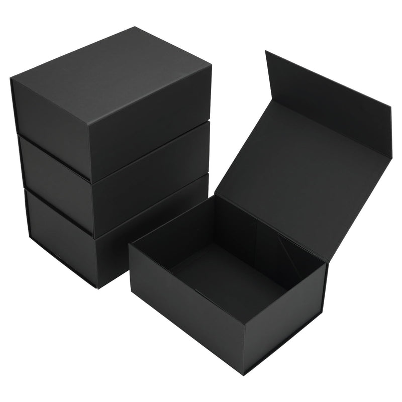 Ditwis 4 Pack 9.5X7X4 Inches Gift Boxes with Magnetic Closure Lids, Black Magnetic Box for Wedding, Groomsmen Bridesmaid Proposal, Birthdays,