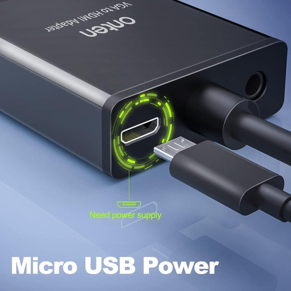 ONTEN VGA to HDMI, 1080P VGA to HDMI Adapter (Male to Female) for Computer, Desktop, Laptop, PC, Monitor, Projector, HDTV with Audio Cable and USB