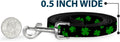 Dog Leash St Pats Clovers Scattered2 Black Green 4 Feet Long 0.5 Inch Wide