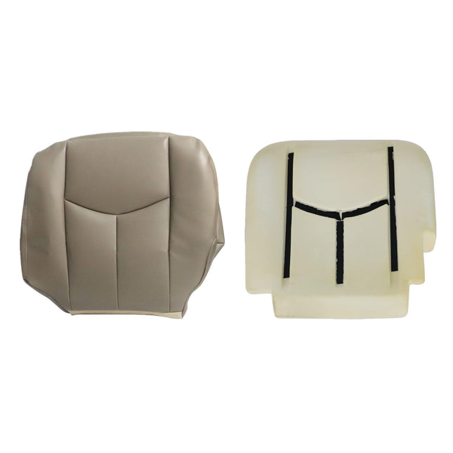 NLQR Front Driver Bottom Replacement Seat Cover Tan 522 & Foam Cushion Compatible with Chevy Silverado Avalanche GMC Sie