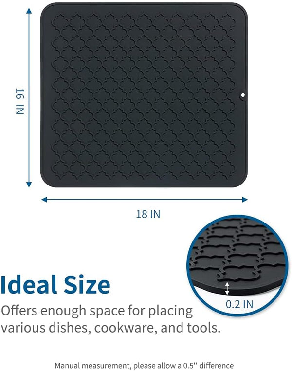 AMOAMI Dish Drying Mats for Kitchen Counter - Silicone Dish Drying Mat - Heat Resistant Mat - Black (16" X 18)