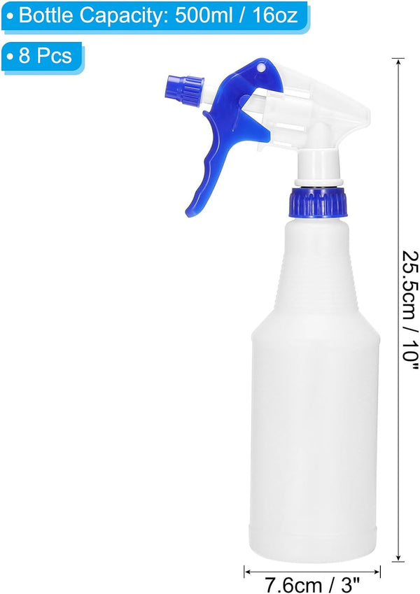 PATIKIL 500Ml/16Oz Plastic Spray Bottles, 8Pcs Adjustable Nozzle Leak Proof Empty Water Mist Stream Sprayer for Cleaning Solutions Plants Hair, Blue