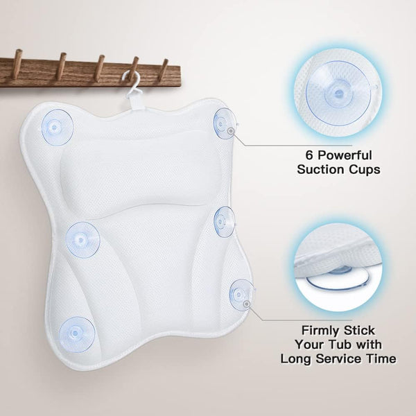 Bath Pillow for Tub Bathtub Pillow for Head and Neck 4D Air Mesh Spa Bath Tub Pillow Headrest with Non-Slip 6 Strong Suction Cups Luxury Bathtub