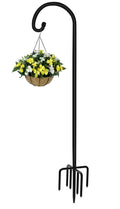 76 Inch Outdoor Shepherd Hook with 7 Prong Base (1 Pack), Adjustable Heavy Duty Garden Hanging Stake for Bird Feeder Solar Light Plant Hanger