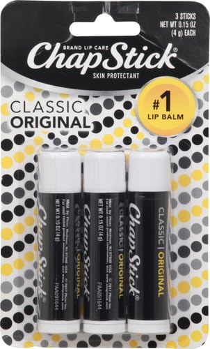 Chapstick Classic Original Lip Balm Tubes, Lip Care - 0.15 Oz (Pack of 3)