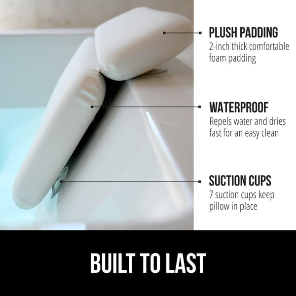 GORILLA GRIP Bath Pillow for Tub, Improved Suction Cups, Luxury Bathtub Pillows, Headrest for Neck and Back Support, Relaxing Home Spa, Hot Tubs