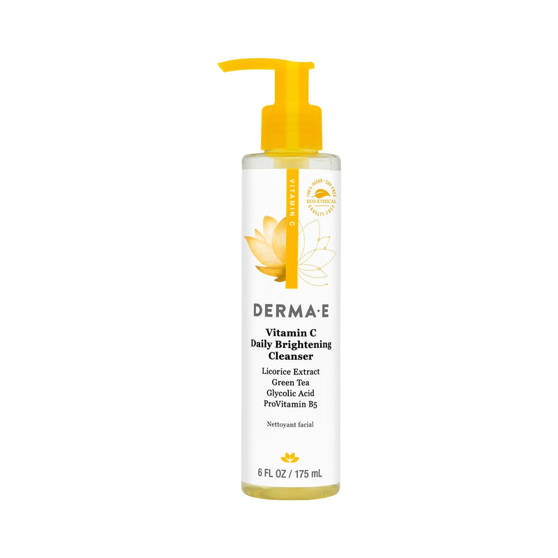 Derma E Vitamin C Cleanser - Daily Brightening & Hydrating Face Wash to Even Out Skin Tone â Moisturizing Face Cleanser for a Radiant Glow, 6 Fl Oz