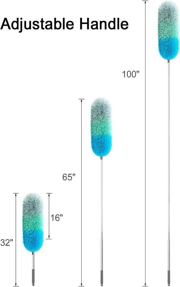 BOOMJOY Microfiber Feather Duster with 100 inches Extension Pole, Dusters for Cleaning High Ceiling, Fan, Blinds, Furniture Green
