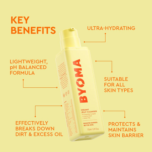 BYOMA Creamy Jelly Cleanser - Hydrating Facial Cleanser for Skin Barrier Repair -Tri-Ceramide Face Wash for Sensitive Skin & All Skin Types -