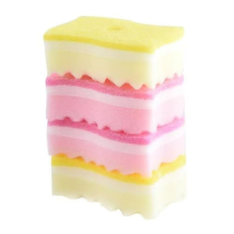 Yellow Pink Colors Multi-Functional Sponges Non-Scratch Scrub Sponges Household Kitchen Cleaning Sponges Durable Scouring Pads,Pack of 4