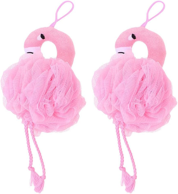Mesh Bath Ball Sponges, 2Pcs Flamingo Bath Loofah Sponge Body Shower Scrubber Exfoliating Mesh Pouf Shower Ball Bath Sponges Loofah Towels for