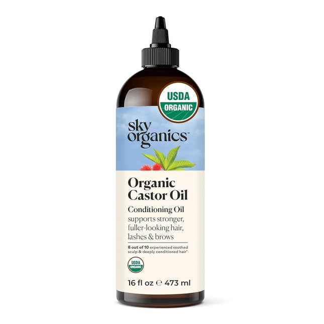 Sky Organics Castor Oil - USDA Certified Organic Hair Oil for Hair Growth, Skin, Face, Eyelashes - Cold Pressed & Hexane