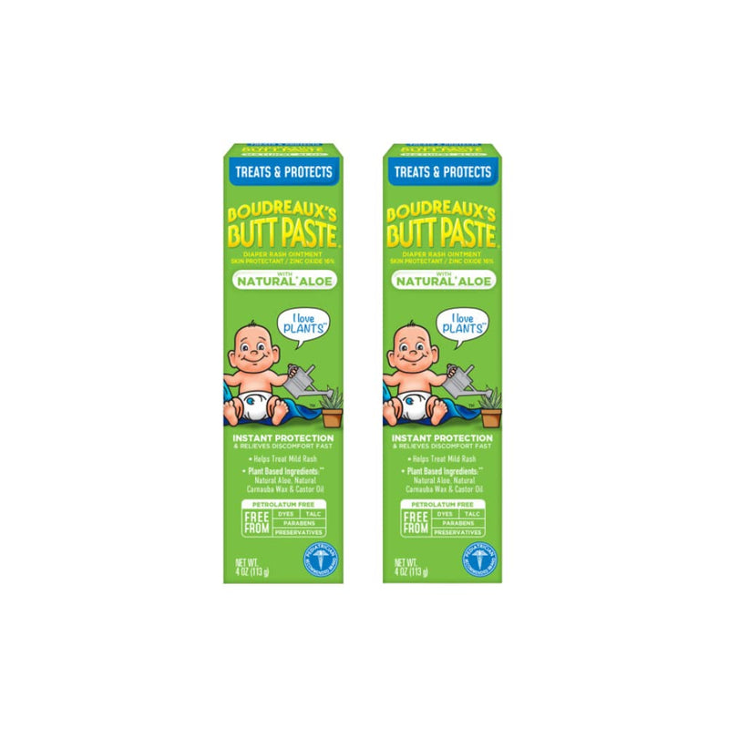 Boudreaux'S Butt Paste with Natural* Aloe Diaper Rash Cream, Ointment for Baby, 4 Oz Tube, 2 Pack