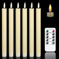 Genswin Flameless Ivory Taper Candles Flickering with 10-Key Remote, Battery Operated Led Warm 3D Wick Light Window Candles Real Wax Pack of 6,