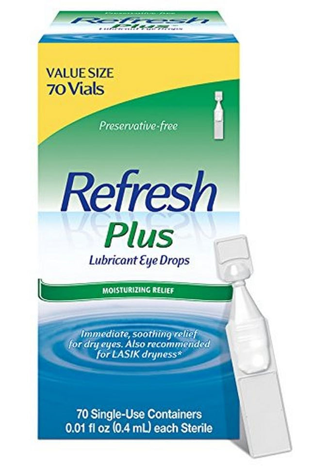 Refresh Plus Lubricant Eye Drops For Dry Eyes, Preservative-Free,Value Size, 0.01 Fl Oz Single-Use Containers, 70 Count 