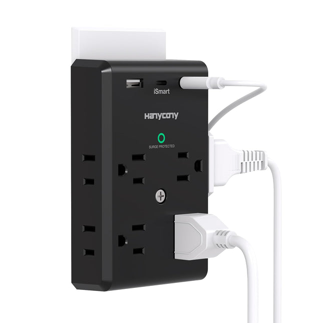 Surge Protector Outlet Extender with USB C Ports, HANYCONY 3 Sided Power Strip with 8 Outlets Splitter and 3 USB Wall Ch