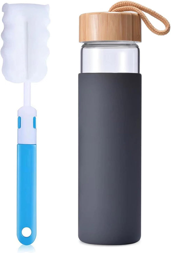 20 Oz Borosilicate Glass Water Bottle with Bamboo Lid and Silicone Sleeve â Reusable BPA Free Drinking Bottle with Lids - Cute Bottle for Women -