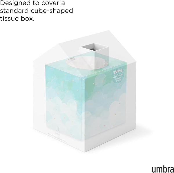 Umbra Casa Tissue Box Cover - Adorable House Shaped Square Tissue Box Holder for Bathroom, Bedroom or Office, White