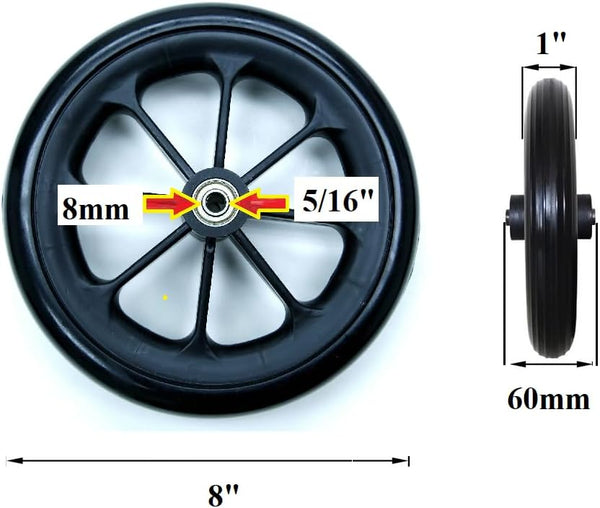 Wheel Replacement for Wheelchairs, 8 Inch by 1 Inch Black (2)