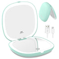 Wobsion Lighted Makeup Mirror with Magnification,Rechargeable 1X/10X Travel Mirror,Portable Comapct Folding Mirror for Bag,Gift,Cyan