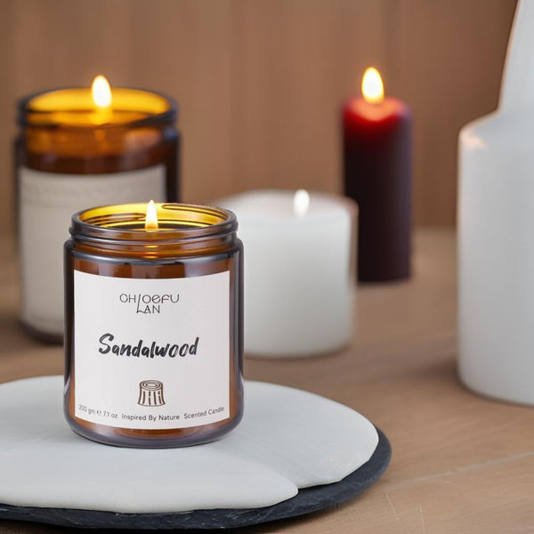 Chloefu Lan Sandalwood Candles, Luxury Candles for Home Scented, Highly Scented, Long Lasting & Non Toxic Candles, Natural Organic Soy Wax,