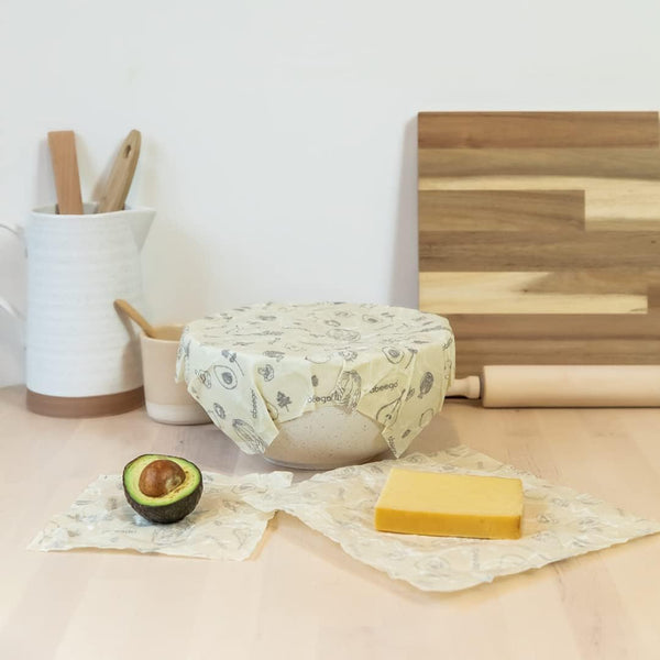 Abeego, the Original Beeswax Food Storage Wrap - Set of Three, 7" 10" and 13" Natural Square Sheets