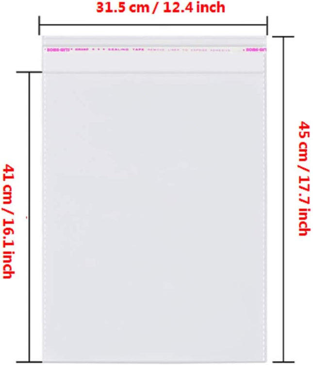 50 Pcs 12" X 16" Self Seal Clear Cellophane Bags Resealable Plastic Apparel Bag Perfect for Packaging Clothing, T-Shirt,