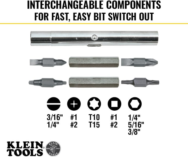 Klein Tools 32500 11-In-1 Screwdriver / Nut Driver Set, 8 Bits (Phillips, Slotted, Torx, Square), 3 Nut Driver Sizes, Cu