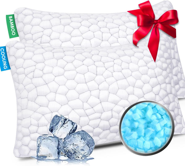 SUPA MODERN Cooling Bed Pillows for Sleeping 2 Pack Shredded Memory Foam Pillows Queen Size Set of 2, Adjustable Cool Pillow for Side Back Stomach