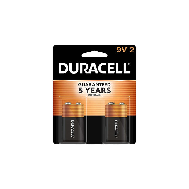 Duracell Coppertop 9V Battery, 2 Count Pack, 9-Volt with Long-lasting Power, All-Purpose Alkaline 9V Battery for Househo