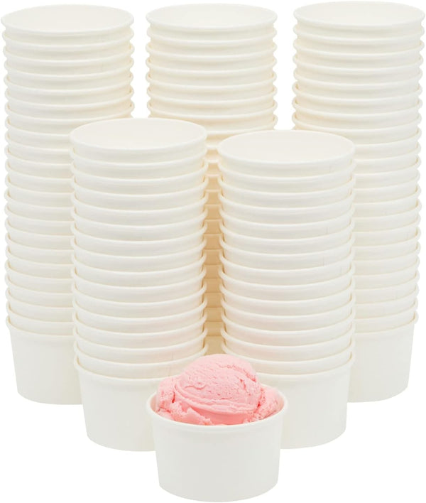 Juvale 100 Pack Disposable Paper Ice Cream Cups, Dessert Bowls for Sundae Bar, Frozen Yogurt (White, 8 Oz) - Ice Cream Sundae Bar Supplies