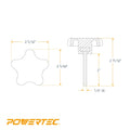 POWERTEC 5 Pack 1/4"-20 5 Star Knobs with 2" Threaded Stud, Thumb Screw Knobs with Bolts for Lawn Mower, Umbrella Base, Woodworking Tools & Jigs,