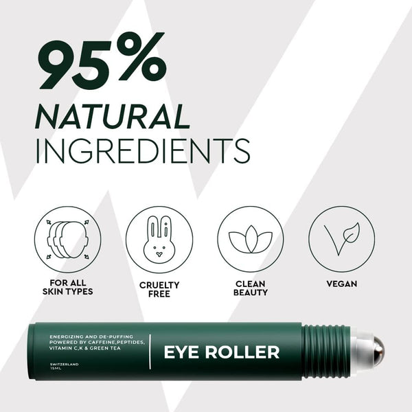 Wolf Project under Eye Roller - Korean Beauty, with Caffeine, Vitamin C and Peptides - Energizing Serum for Dark Circles and Puffiness, Fine