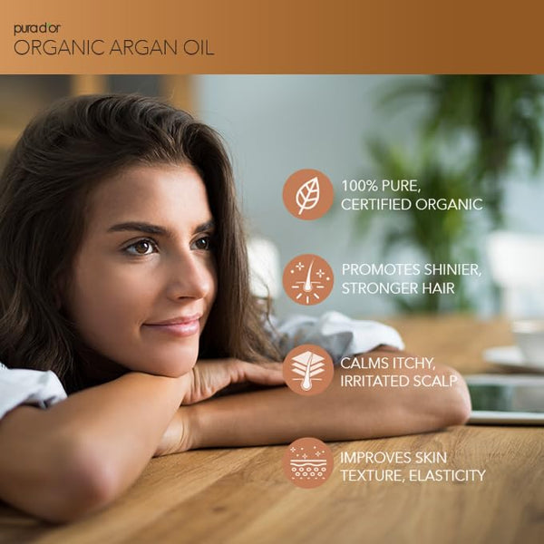 PURA D'OR 4 Oz ORGANIC Moroccan Argan Oil - USDA Certified 100% Pure & Cold Pressed Virgin Premium Grade Natural Moisturizer Treatment for Dry,