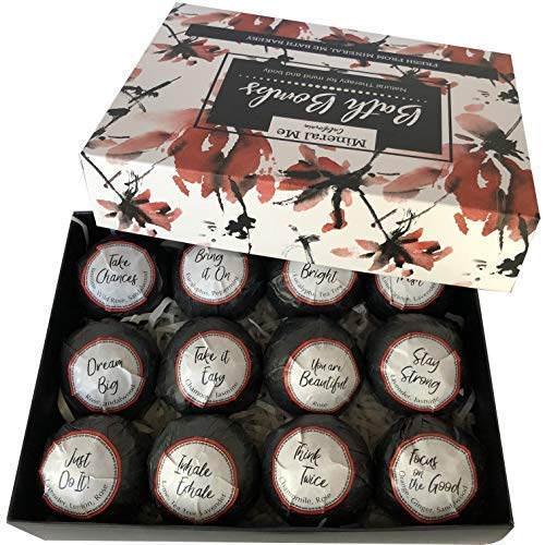 Bath Bombs for Women Relaxing with Inspirational Messages, 12 Natural and Organic Bath Bombs with Essential Oils & Skin Moisturizing Shea Butter.