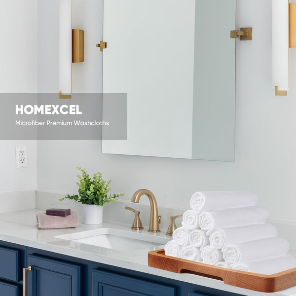 HOMEXCEL Microfiber Washcloths 12 Pack, Highly Absorbent and Soft Face Towel, Multi-Purpose White Wash Cloths for Bathroom, Hotel, Spa, Gym, and