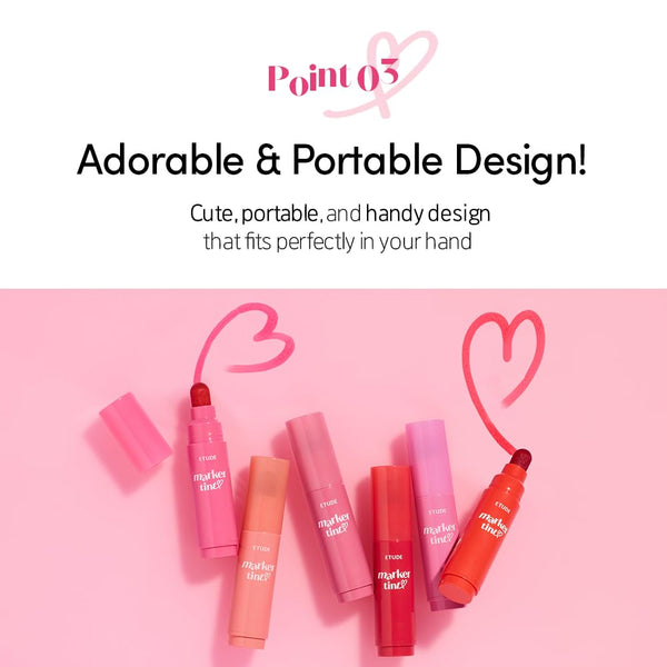 ETUDE Dear Darling Marker Tint #7 Peach Apricot (5g) | Hydrating & Long Lasting Lip Stain | High Pigmented Lip Maker with Easy Drawing Tip |
