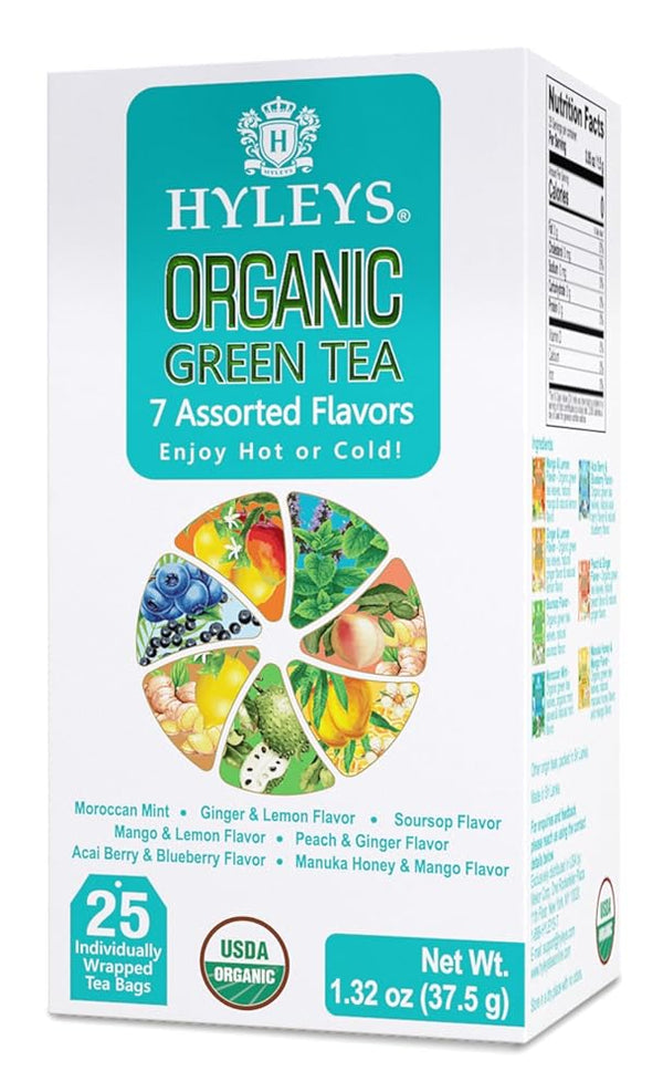 Hyleys Organic Green Tea 7 Assorted Flavors - 25 Tea Bags