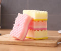 Yellow Pink Colors Multi-Functional Sponges Non-Scratch Scrub Sponges Household Kitchen Cleaning Sponges Durable Scouring Pads,Pack of 4