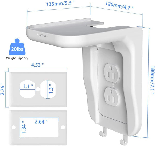 Suptek Wall Outlet Shelf 2 Pack,Home Wall Shelf Organizer for Outlets,Perfect for Bathroom, Kitchen, Bedrooms,Hold Cell Phone,Speaker up to