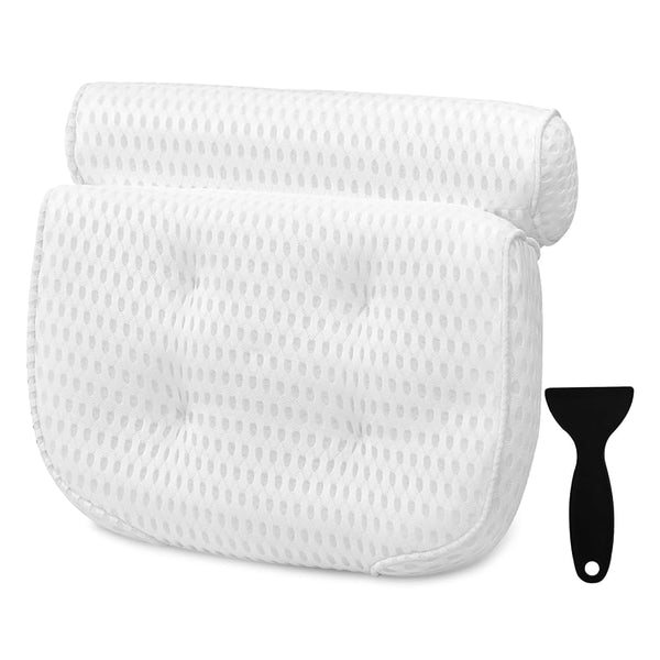 Bath Pillow Bathtub Pillow - Bath Pillows for Tub with Neck, Head, Shoulder and Back Support - 4D Air Mesh Spa Pillow for Bath - Extra Thick, Soft