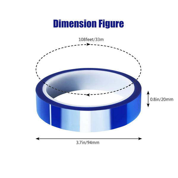 4 Rolls 20Mm X33M(108Ft) Blue Heat Tape High Temperature Heat Resistant Tape Heat Transfer Tape for Heat Sublimation Press Vinyl,No Residue