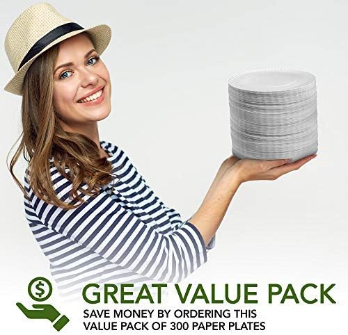 Stock Your Home 9-Inch Paper Plates Uncoated, Everyday Disposable Plates 9" Paper Plate Bulk, White, 300 Count