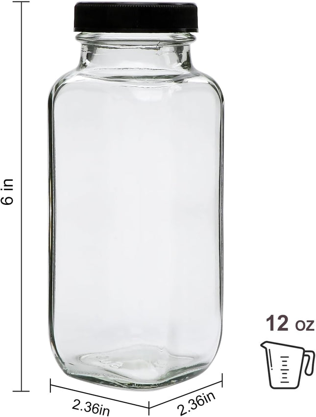 Accguan 12Oz Glass Bottles,Leak-Proof Vintage Water Bottles for Juicing,Hot Sauce,Kombucha,Ginger Jar,Potion,Oil,Milk Bo