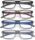 4 Pack Blue Light Blocking Glasses for Men Women,Rectangular Frame Computer Glasses with Spring Hinge,Anti Eyestrain/Uv Ray Eyeglasses