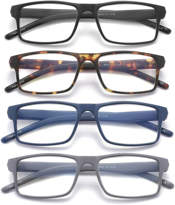 4 Pack Blue Light Blocking Glasses for Men Women,Rectangular Frame Computer Glasses with Spring Hinge,Anti Eyestrain/Uv Ray Eyeglasses